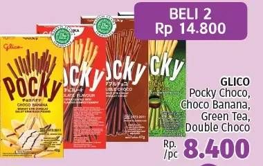 Promo Harga GLICO POCKY Stick Choco Banana, Green Tea, Double Choco, Chocolate Flavour per 2 box - LotteMart