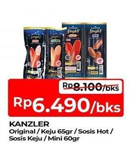 Promo Harga Kanzler Sosis Single Original, Keju, Hot, Mini 65 gr - TIP TOP
