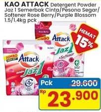 Promo Harga Attack Jaz1 Detergent Powder Semerbak Cinta, +Softener Rose Berry, Pesona Segar 1400 gr - Indomaret