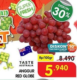 Promo Harga Anggur Red Globe per 100 gr - Superindo