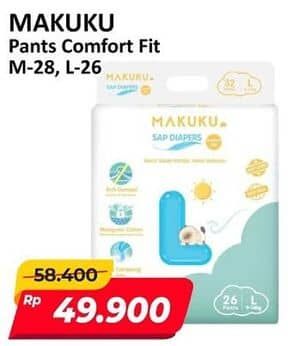 Promo Harga Makuku Comfort Fit Diapers Pants M28, L26 26 pcs - Alfamart