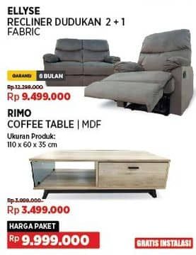 Promo Harga Ellyse Sofa Recliner Dudukan 2 + 1 Fabric/Courts Rimo Coffee Table MDF   - COURTS