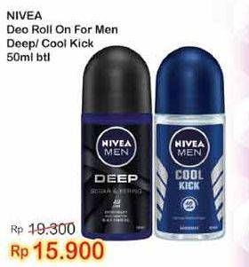 Promo Harga NIVEA MEN Deo Roll On Deep, Cool Kick 50 ml - Indomaret