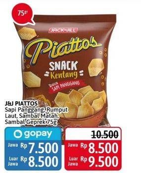 Promo Harga PIATTOS Snack Kentang Sambal Geprek, Sambal Matah, Sapi Panggang, Seaweed 75 gr - Alfamidi