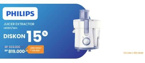 Promo Harga Philips Daily Collection Juicer HR1811/71  - Electronic City