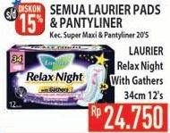 Promo Harga Laurier Relax Night Gathers 34cm 12 pcs - Hypermart