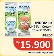 Promo Harga INDOMILK Susu UHT Full Cream Plain, Cokelat 950 ml - Alfamidi