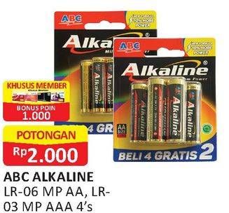 Promo Harga ABC Battery Alkaline AA LR06, AAA LR03 4 pcs - Alfamart