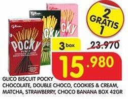 Promo Harga GLICO POCKY Stick Chocolate Flavour, Double Choco, Cookies Cream, Matcha, Strawberry Flavour, Choco Banana per 2 box 42 gr - Superindo
