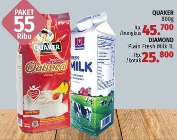 Promo Harga Paket 55rb (Quaker Oatmeal + Diamond Fresh Milk)  - LotteMart