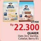 Promo Harga Quaker Oatmeal 3 In 1 Berry Burst, 3in1 Cokelat, 3in1 Vanilla per 8 pcs 28 gr - Alfamidi