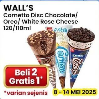 Promo Harga Walls Cornetto Chocolate, Oreo Cookies, Rose Strawberry Cheesecake 110 ml - Indomaret