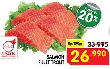 Promo Harga Salmon Fillet Trout per 100 gr - Superindo