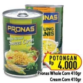 Promo Harga Pronas Whole Kernel Sweet Corn Cream, Whole 410 gr - Hypermart