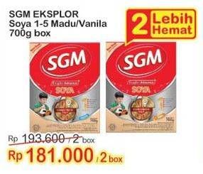 Promo Harga SGM Eksplor Soya 1-5 Susu Pertumbuhan Madu, Vanila per 2 box 700 gr - Indomaret