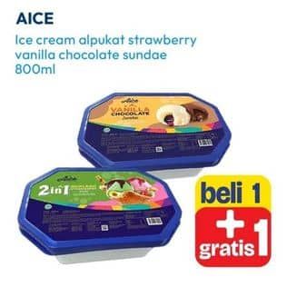 Promo Harga Aice Sundae Alpukat Strawberry, Vanilla Chocolate 800 ml - Hypermart