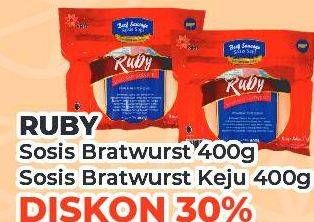 Promo Harga RUBY Sosis Sapi Bratwurst Original, Keju 400 gr - Yogya
