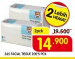 Promo Harga 365 Facial Tissue per 2 pouch 200 pcs - Superindo