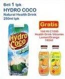 Promo Harga Beli 1 tpk HYDRO COCO Natural Health Drink 250ml Gratis Hi C1000 Health Drink Vitamin Lemon/Orange 140ml  - Indomaret