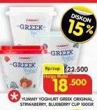 Promo Harga YUMMY Greek Yogurt Strawberry, Blueberry, Original 100 gr - Superindo
