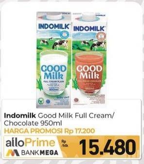 Promo Harga Indomilk Susu UHT Full Cream Plain, Chocolate Java Criollo 950 ml - Carrefour