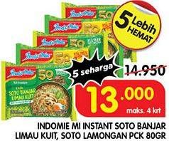 Promo Harga Indomie Mi Kuah Soto Banjar Limau Kuit, Soto Lamongan 75 gr - Superindo