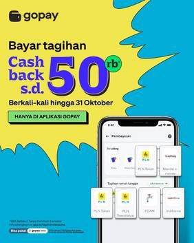 Promo Harga Promo Tagihan: Cashback s.d. 50.000 GoPay Coins  - Gojek
