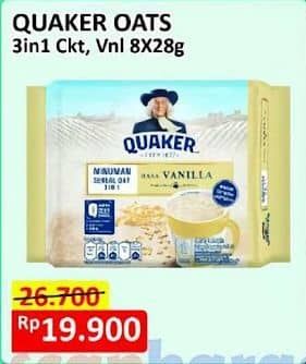 Promo Harga Quaker Oatmeal 3in1 Cokelat, 3in1 Vanilla per 8 pcs 28 gr - Alfamart