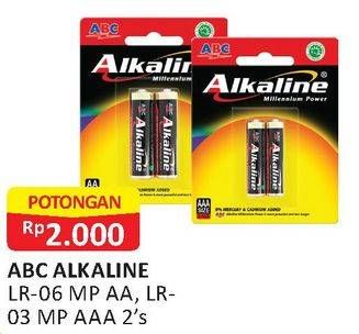Promo Harga ABC Battery Alkaline AA LR06, AAA LR03 2 pcs - Alfamart