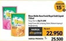 Promo Harga Rinso Liquid Detergent + Molto Pink Rose Fresh, + Molto Royal Gold 750 ml - Carrefour