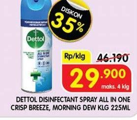 Promo Harga Dettol Disinfectant Spray Spray Morning Dew, Crips Breeze 225 ml - Superindo