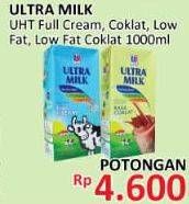 Promo Harga ULTRA MILK Susu UHT Full Cream, Coklat, Low Fat 1000 ml - Alfamidi