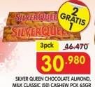 Promo Harga SILVER QUEEN Chocolate Almond, Milk Classic Cashew per 3 pcs 65 gr - Superindo