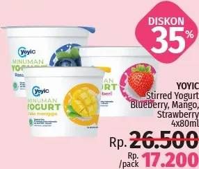 Promo Harga YOYIC Stirred Yogurt Blueberry, Mango, Strawberry per 4 cup 80 gr - LotteMart