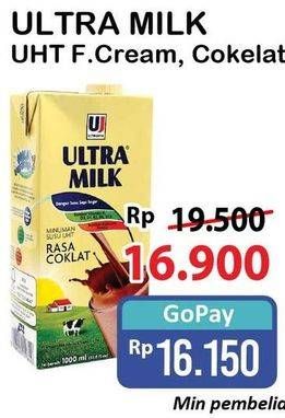 Promo Harga Ultra Milk Susu UHT Coklat, Full Cream 1000 ml - Alfamart