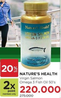 Promo Harga NATURES HEALTH Virgin Salmon Omega-3 Fish Oil 50 pcs - Watsons