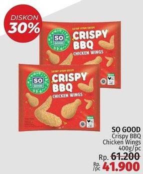 Promo Harga SO GOOD Crispy BBQ Chicken Wings 400 gr - LotteMart