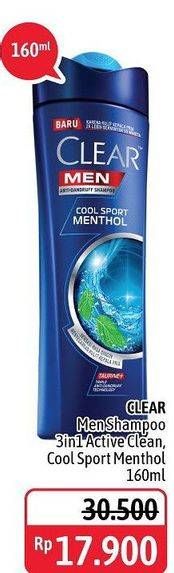 Promo Harga CLEAR Men Shampoo Active Clean, Anti Dandruff Cool Sport Menthol 160 ml - Alfamidi