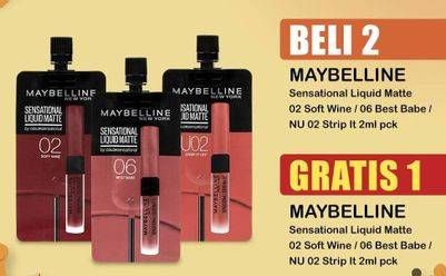 Promo Harga MAYBELLINE Sensational Liquid Matte 02 Soft Wine, 06 Best Babe, NU02 Strip It Off 2 ml - Indomaret