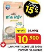 Promo Harga Luwak White Koffie Less Sugar per 10 sachet 20 gr - Superindo
