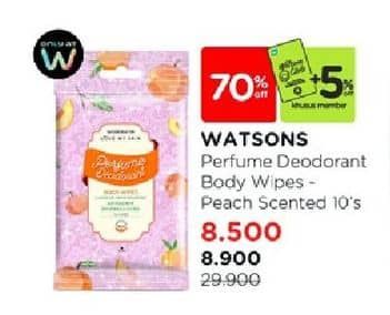 Promo Harga Watsons Perfume Deodorant Body Wipes Peach 10 sheet - Watsons