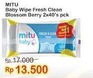 Promo Harga MITU Baby Wipes Fresh & Clean Blue Blossom Berry per 2 pouch 40 pcs - Indomaret