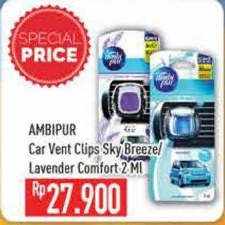 Promo Harga AMBIPUR Car Freshener Premium Clip Vent Clip, Sky Breeze, Lavender 2 ml - Hypermart