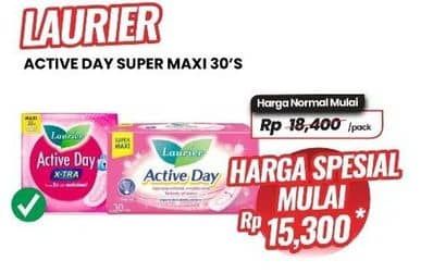 Promo Harga Laurier Active Day Super Maxi Wing, Long Wing, NonWing 30 pcs - Carrefour