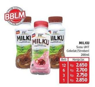 Promo Harga Milku Susu UHT Cokelat Premium, Stroberi 200 ml - Lotte Grosir