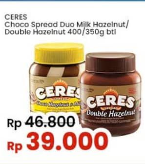 Promo Harga Ceres Choco Spread Choco Hazelnut, Double Hazelnut 350 gr - Indomaret