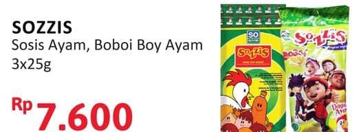 Promo Harga So Good Sozzis Boboi Boy Ayam, Ayam per 3 pcs 25 gr - Alfamidi