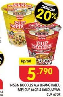 Promo Harga Nissin Cup Noodles Kaldu Sapi Ala Jepang, Kaldu Ayam Ala Jepang 66 gr - Superindo