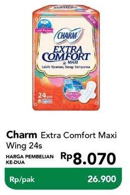 Promo Harga Charm Extra Comfort Maxi Long Wing 26cm 24 pcs - Carrefour