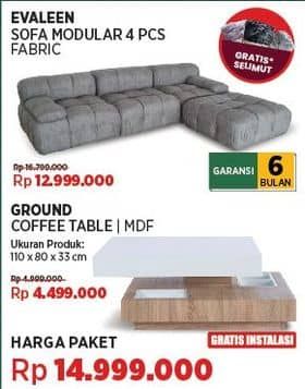 Promo Harga Evaleen Sofa Modular 4 Pcs Fabric + Ground Coffee Table | MDF  - COURTS